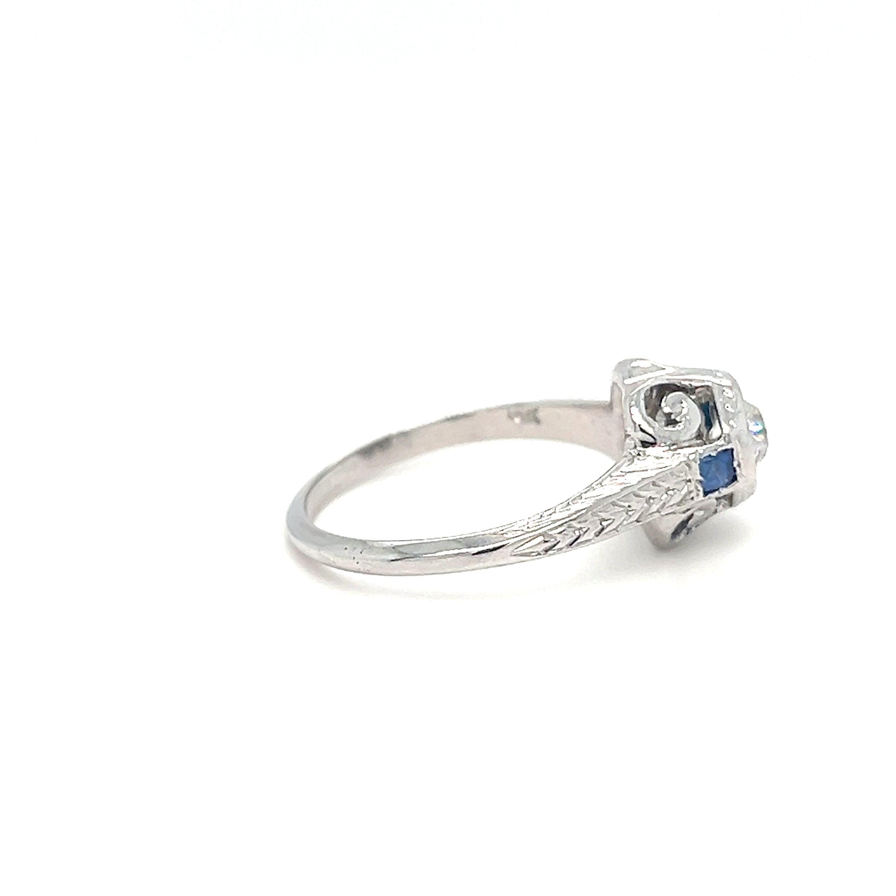 Antique Old European Cut Diamond Ring with Sapphire For Sale 3