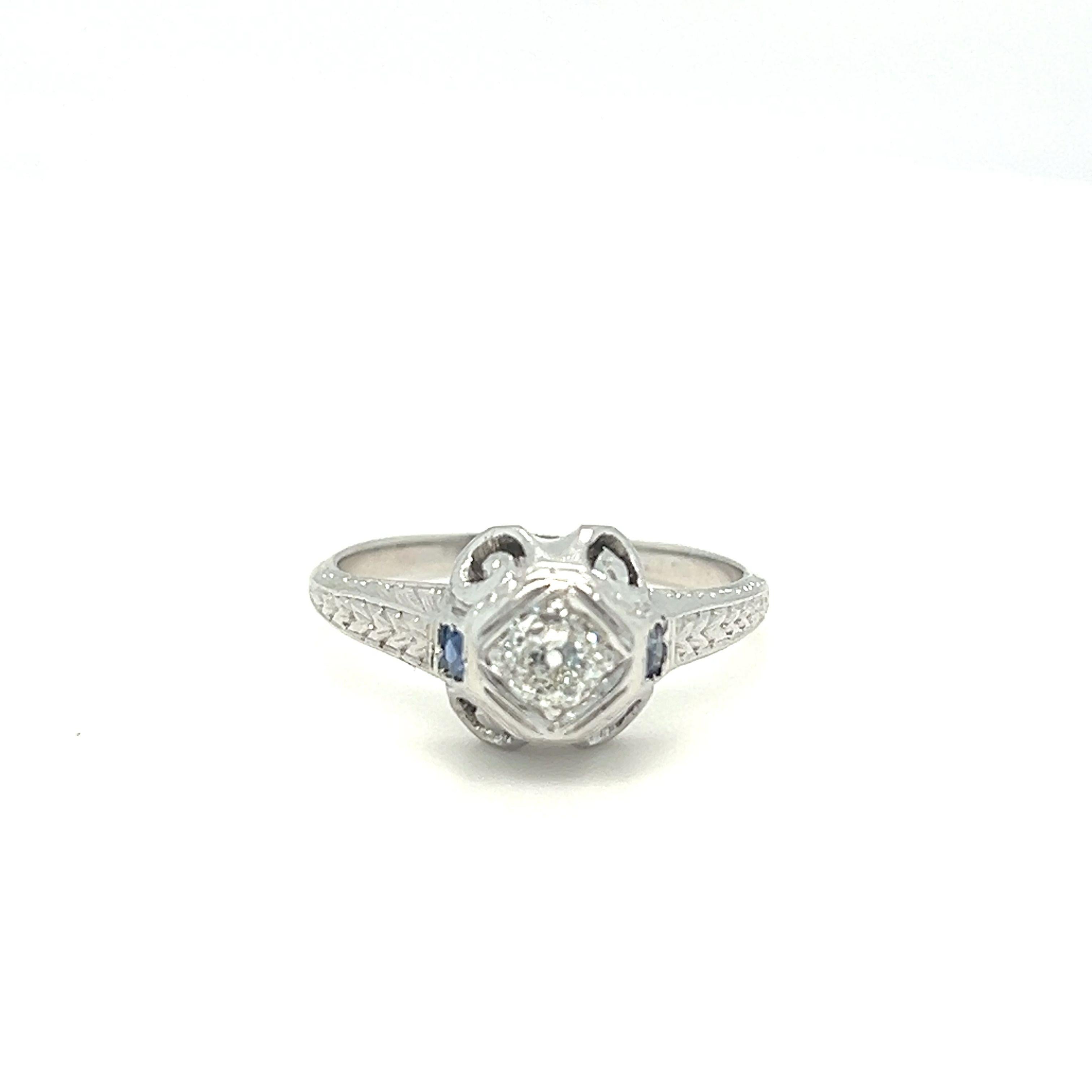 Antique Old European Cut Diamond Ring with Sapphire For Sale 4