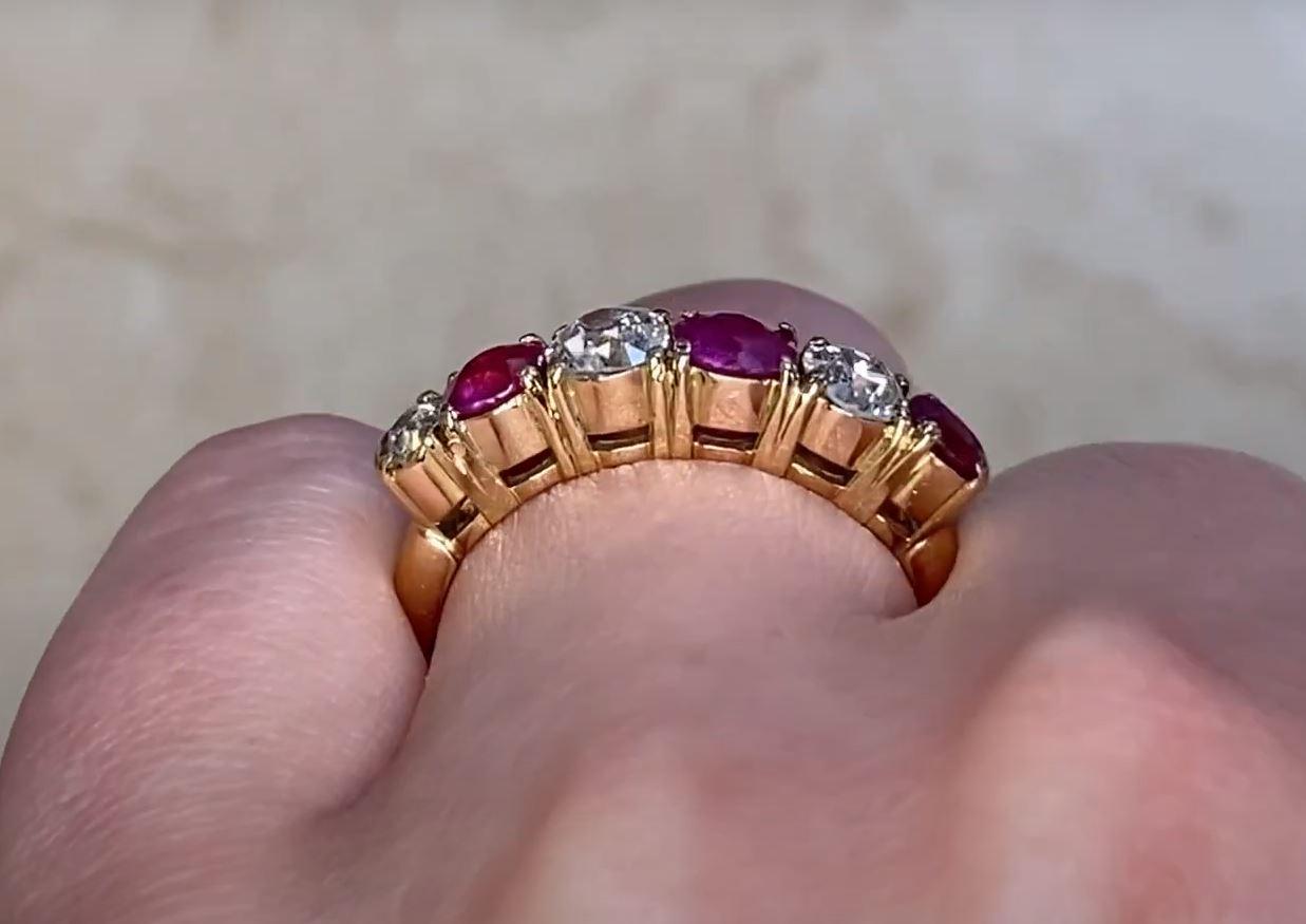 Antique Old European Cut Diamond & Round Cut Rubies Engagement, 18k Yellow Gold For Sale 2