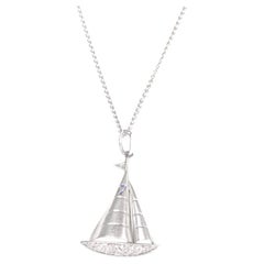 Vintage Old European Cut Diamond Sailboat Charm Pendant Necklace, Platinum