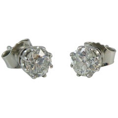 Antique Old European Cut Diamond Solitaire Earrings, 1.36 Carat