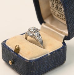 Antique Old European Cut Diamond Stone Accent Filigree Engagement Ring Platinum
