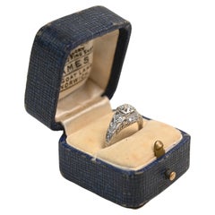 Antique Old European Cut Diamond Stone Accent Filigree Engagement Ring Platinum