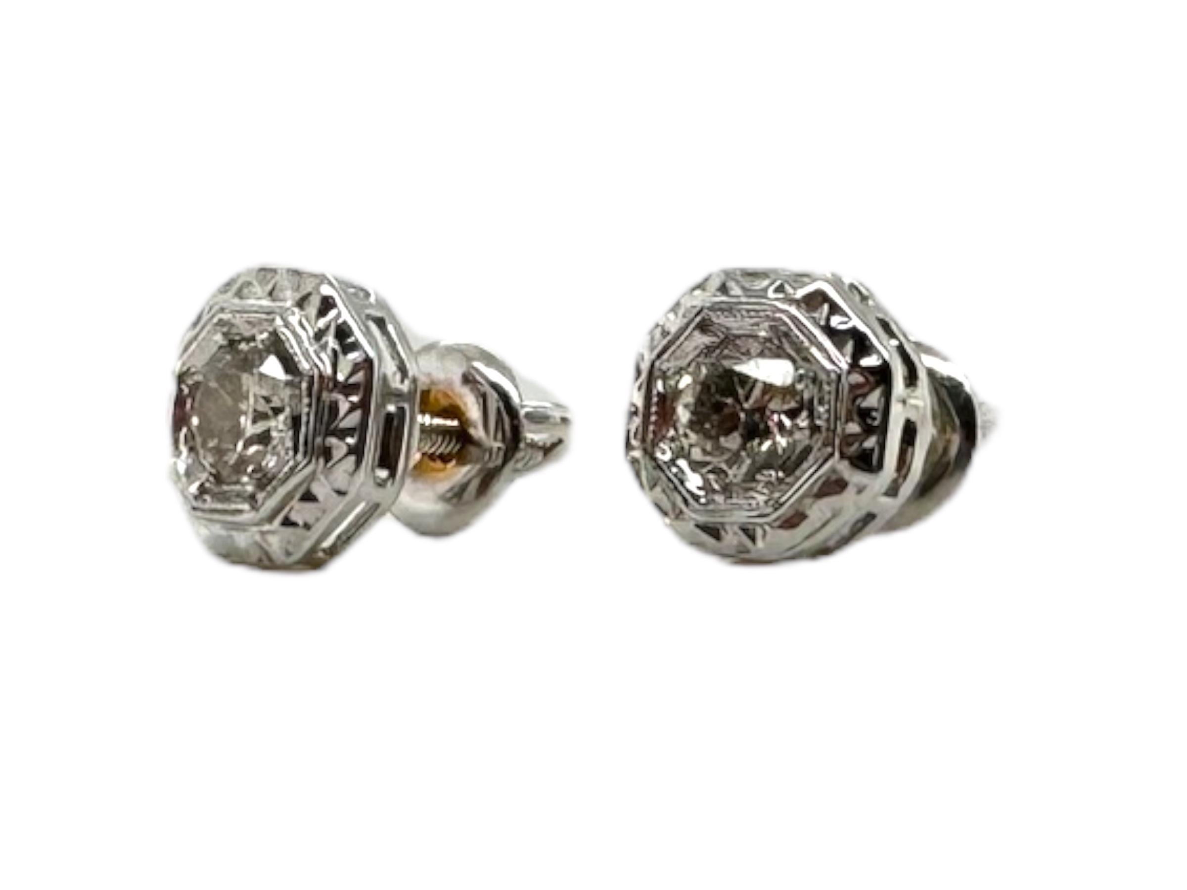 Antique Old European Cut Diamond Studs Earrings 0.5 Carat In Good Condition In Montgomery, AL