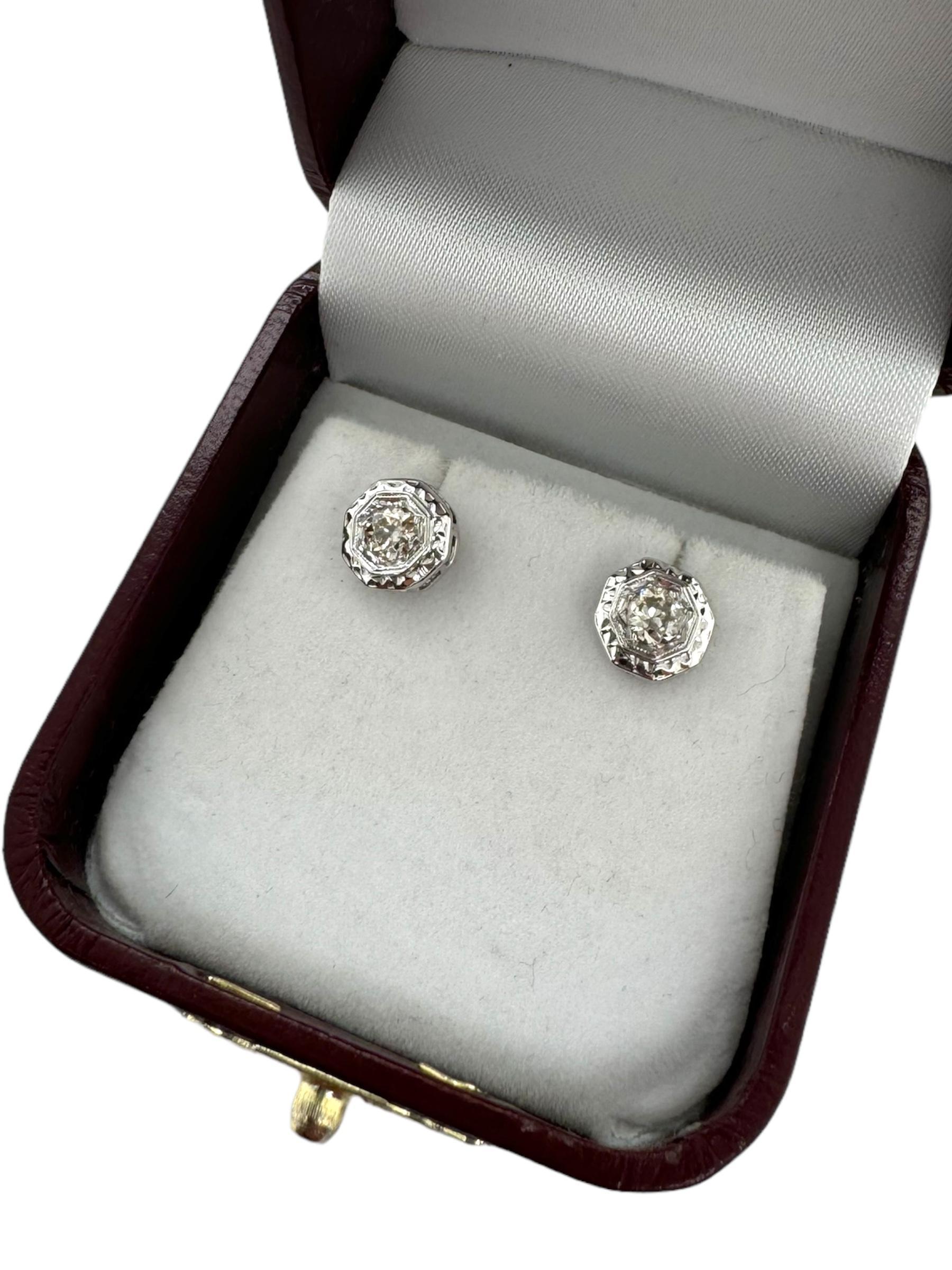 Antique Old European Cut Diamond Studs Earrings 0.5 Carat 1
