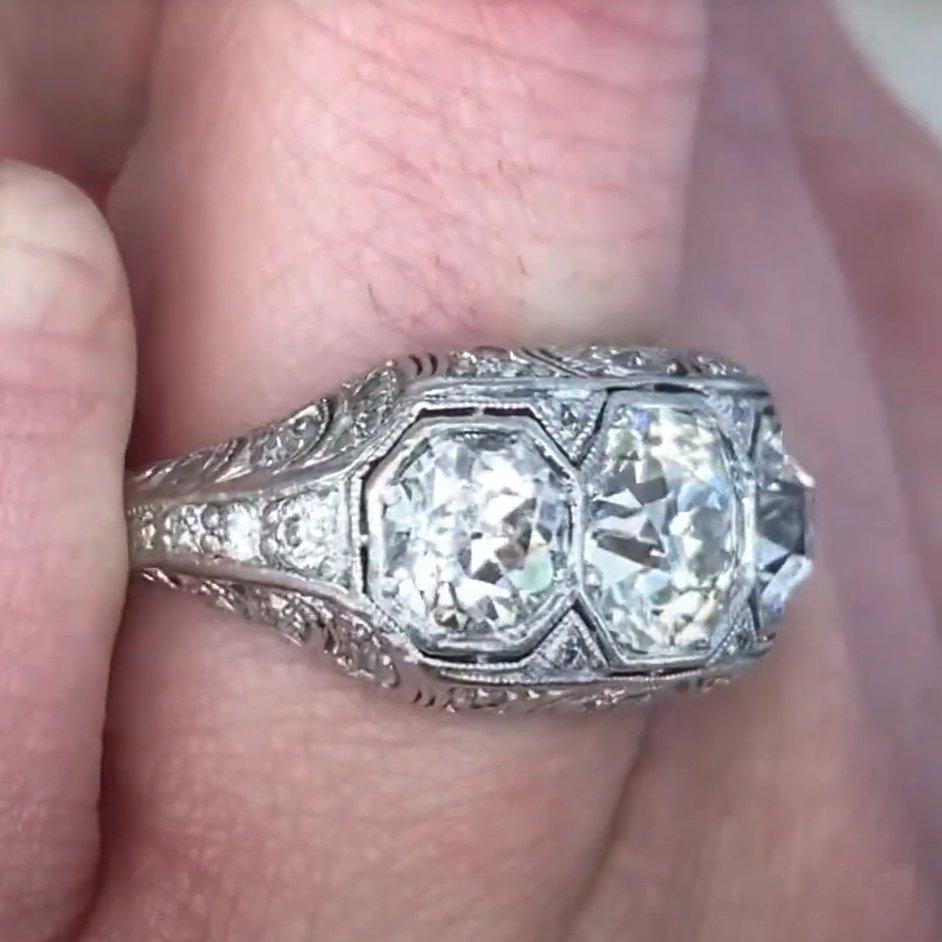 Art Deco Antique Old European Cut Diamond Three-Stone Engagement Ring (Approx 3.00-Carat) For Sale