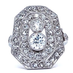 Antique Old European Cut Diamond 14 Karat White Gold Double Halo Ring