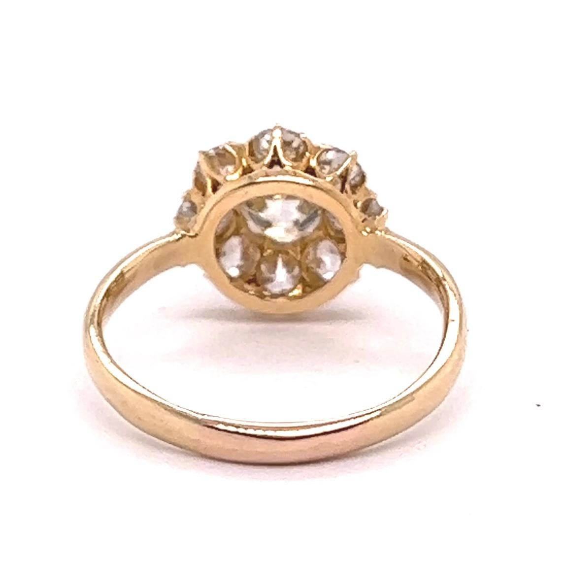 Antique 0.90 Carat Old European Cut Diamond Yellow Gold Cluster Engagement Ring 1