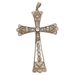 Antique Old European Cut Diamonds .80ctw 6.37 Grams 18K Gold Cross Pendant