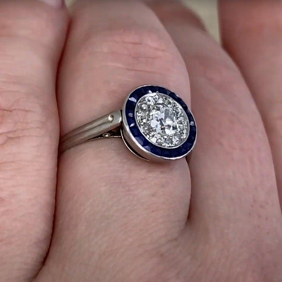 Taille vieille Europe Bague grappe de diamants d'Europe ancienne (environ 0,30 carat), couleur I, platine en vente