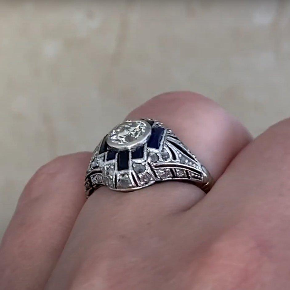 Bague d'antiquité à dôme en diamant européen (environ 0,40 carats), platine Excellent état - En vente à New York, NY