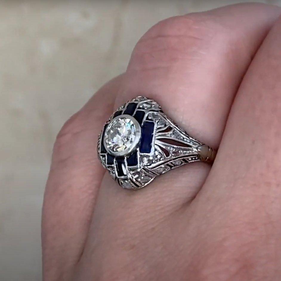 Bague d'antiquité à dôme en diamant européen (environ 0,40 carats), platine Pour femmes en vente
