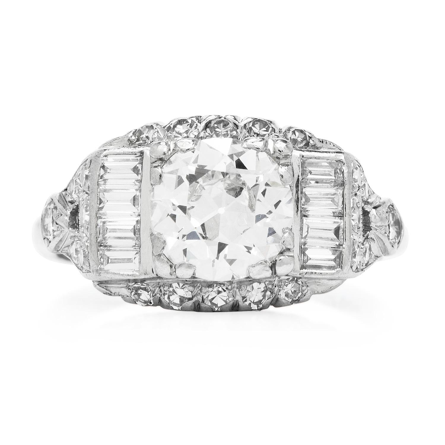 Art Deco Antique Old European Diamond Platinum Engagement Ring