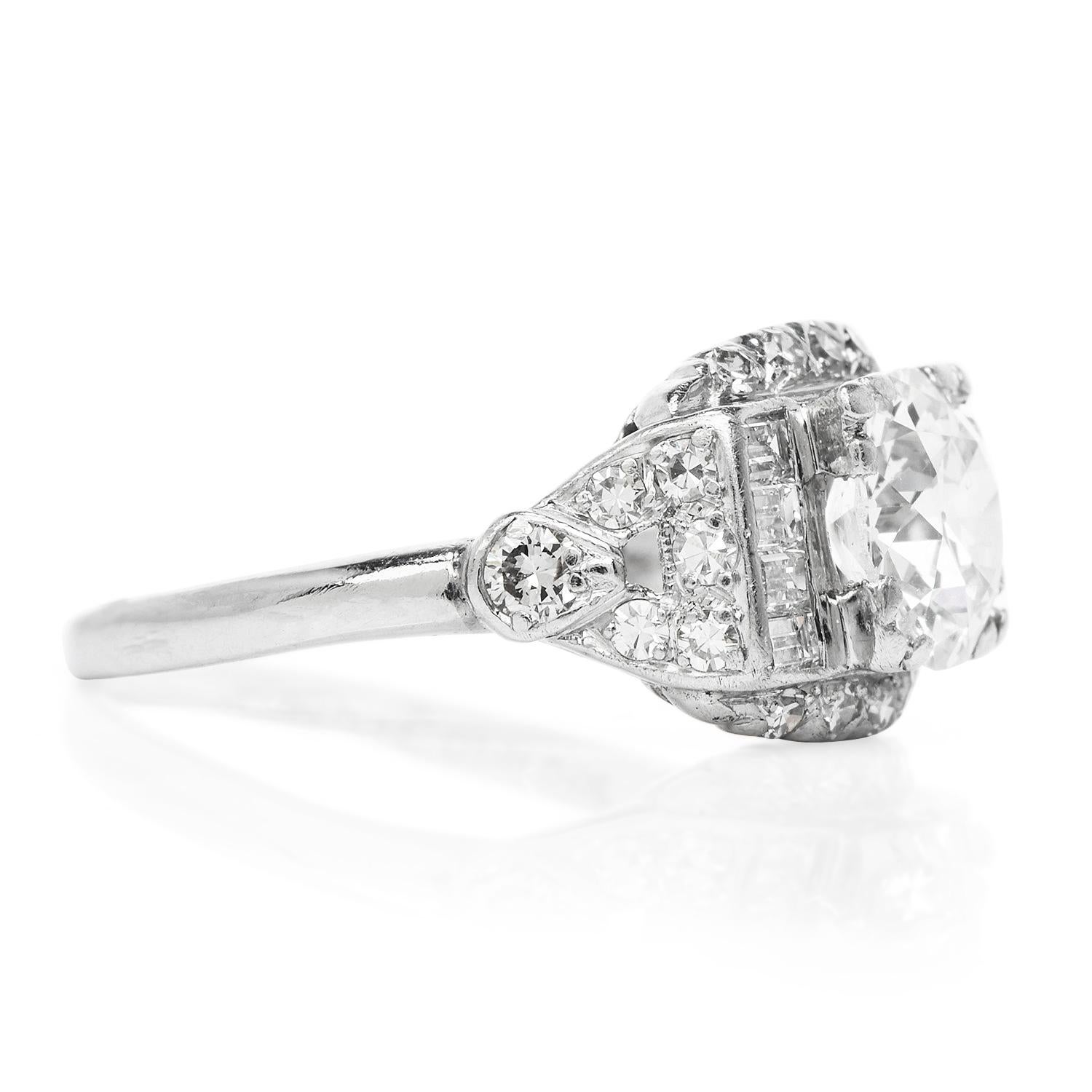 Antique Old European Diamond Platinum Engagement Ring In Excellent Condition In Miami, FL