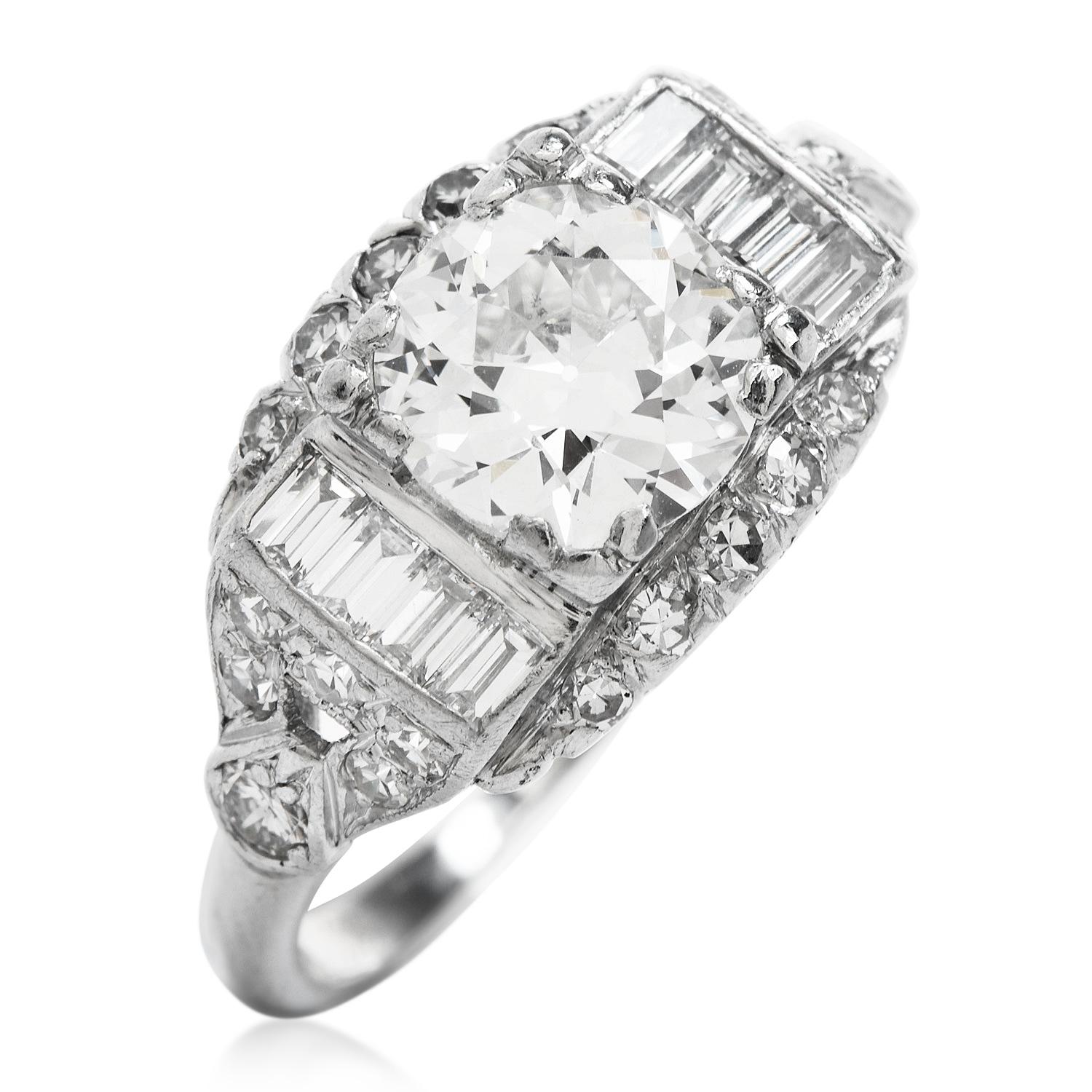 Antique Old European Diamond Platinum Engagement Ring 2
