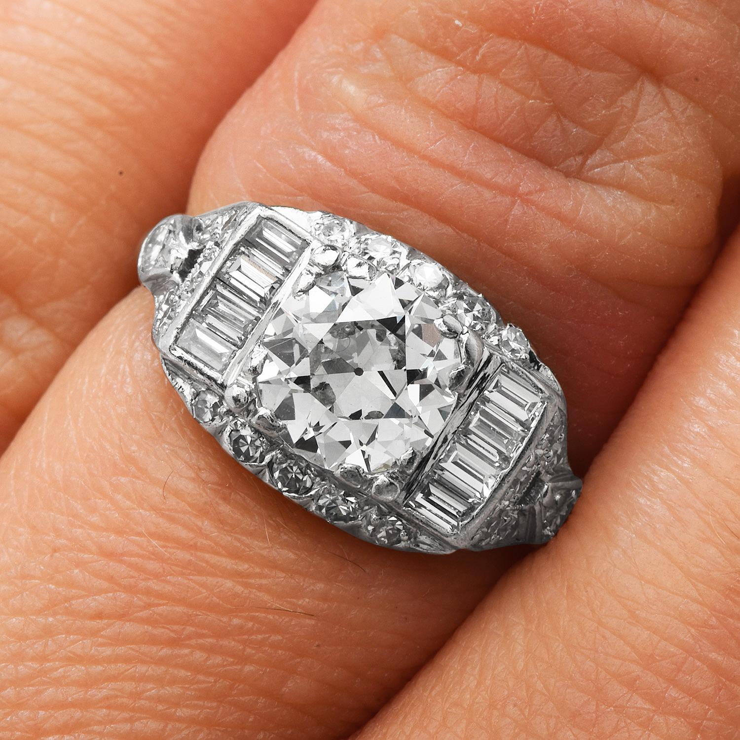 Antique Old European Diamond Platinum Engagement Ring 3