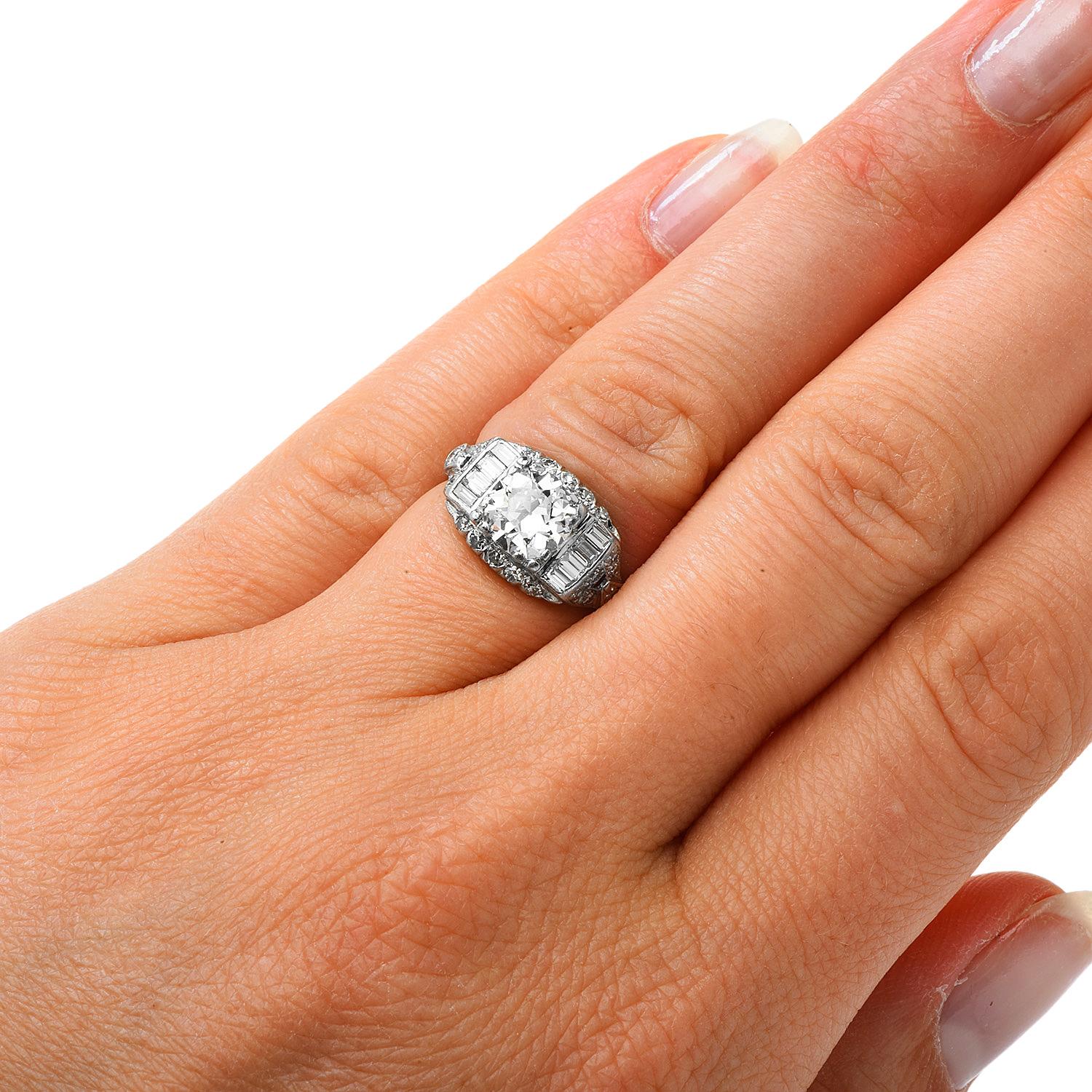 Antiker alter europäischer Diamant-Verlobungsring aus Platin 4