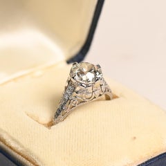 Art Deco 2 Carat Engagement Ring. Old European Diamond Accent Ring Platinum KSI1