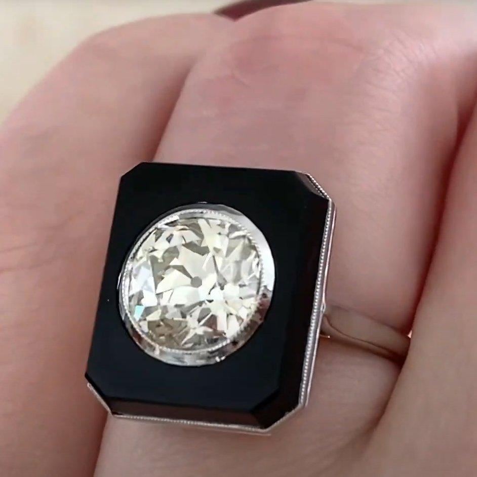 Women's Antique Old European Diamond Ring (Approx. 2.20-Carats), Onyx Halo, Platinum For Sale