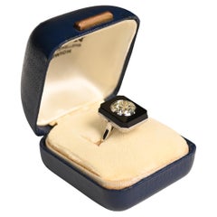 Antiker alter europäischer Diamantring (ca. 2,20 Karat), Onyx Halo, Platin