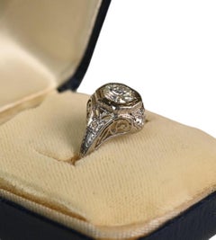 Art Deco Filigree Engagement Ring. 0.70ct Old European Cut Diamond Platinum HVS2