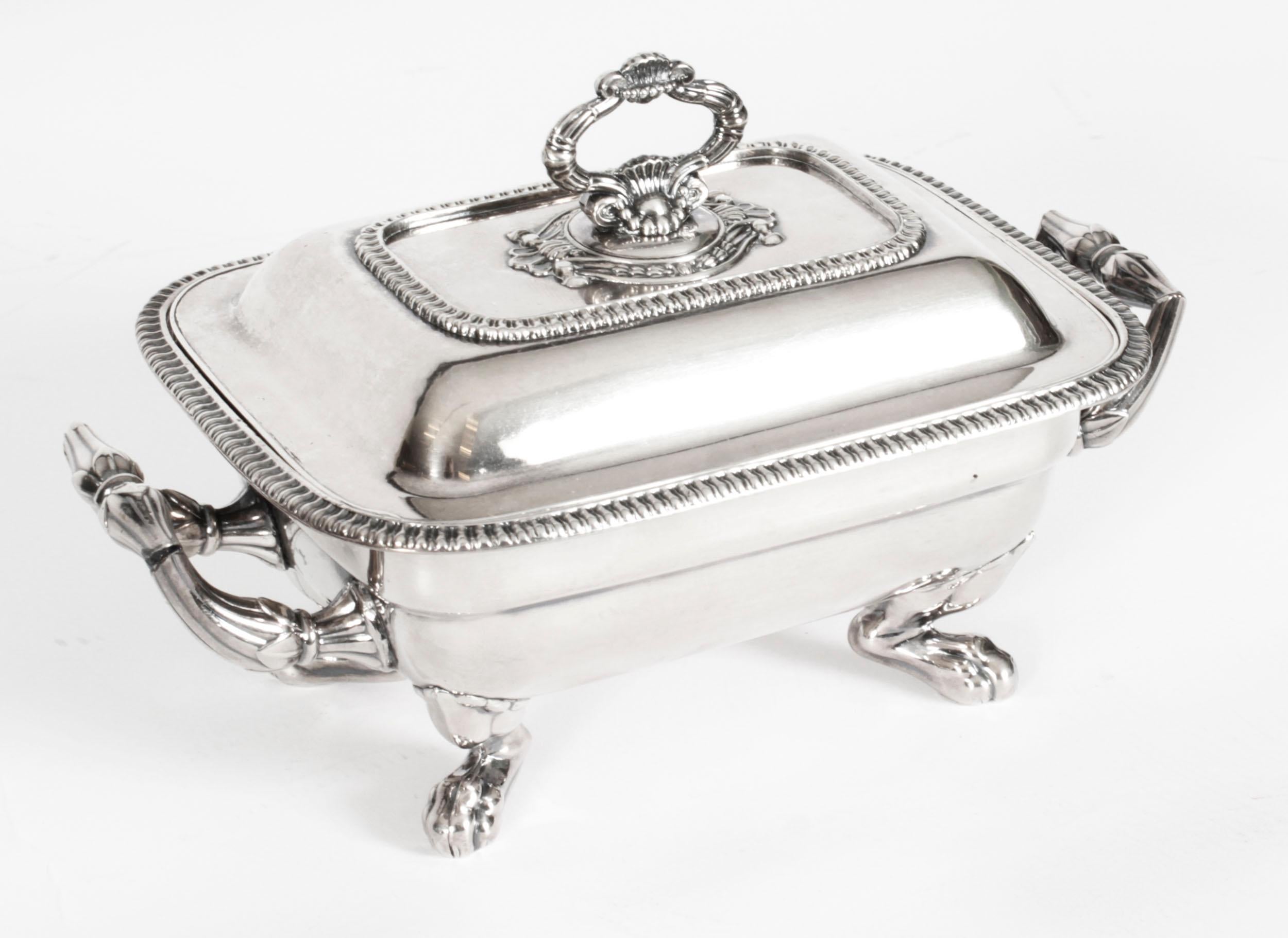 Début du XIXe siècle Ancien plat à beurre ancien en métal argenté George III de Sheffield, 19ème siècle en vente