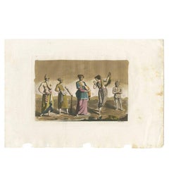 Antique Old Hand Coloured Print of Javanese in Indonesia, 1827