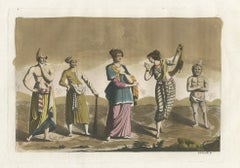 Antique Old Hand Coloured Print of Javanese in Indonesia, 1827