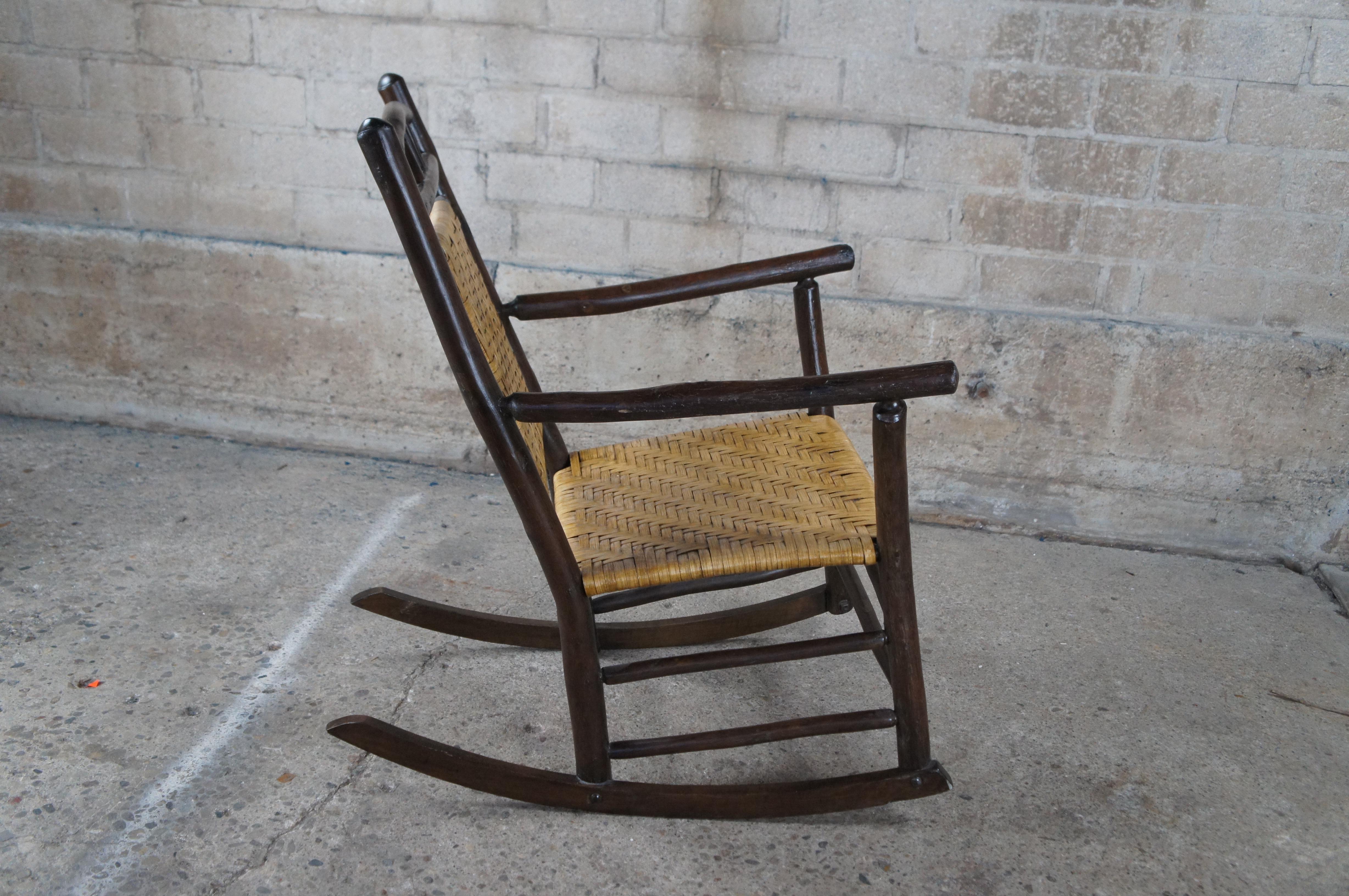 Antique Old Hickory Rocking Arm Chair Adirondack Wagon Wheel Back Lodge Rocker For Sale 2