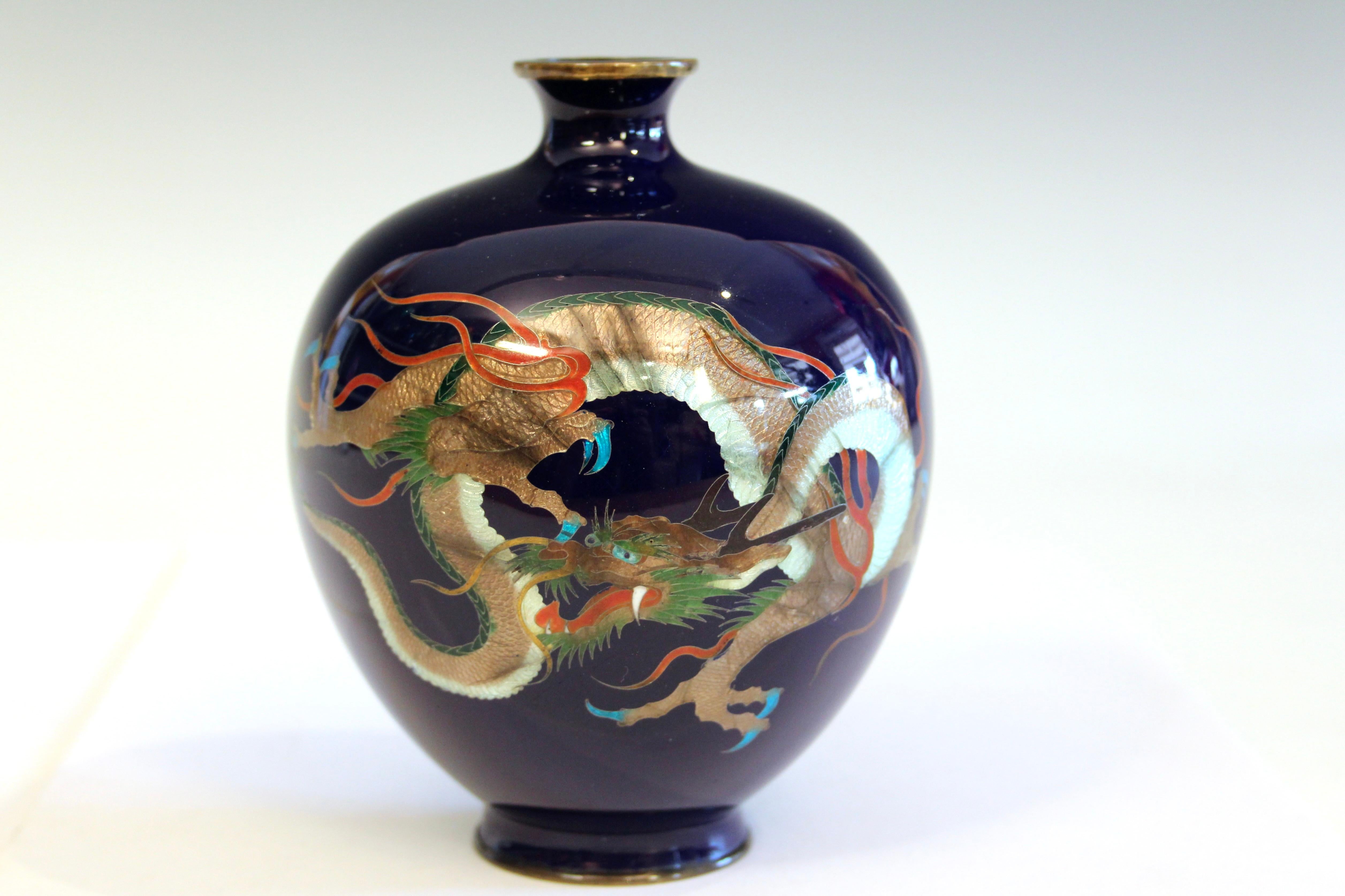 Antique Old Japanese Cloisonne Ginbari Signed Studio Vase Dragon 7