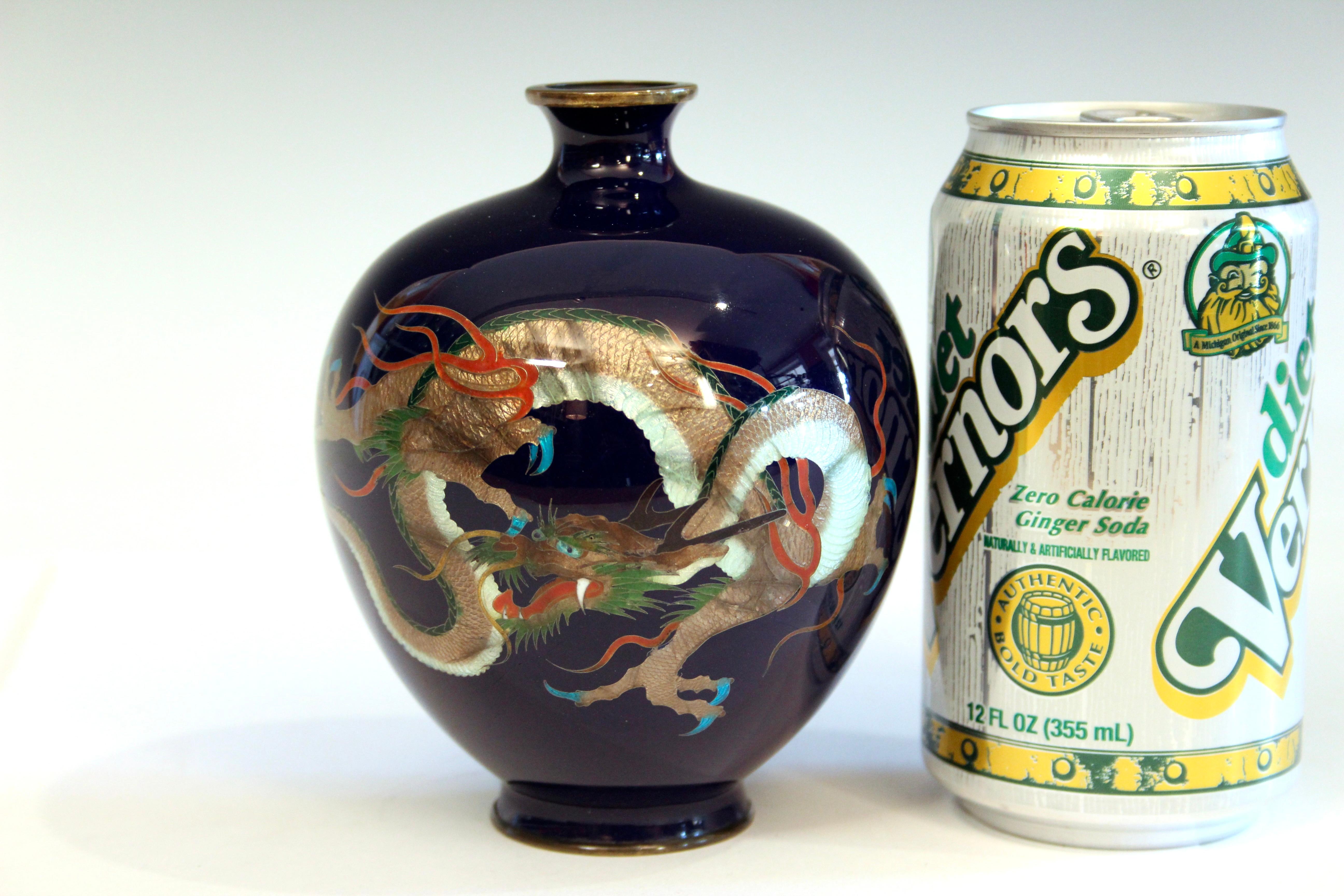 Antique Old Japanese Cloisonne Ginbari Signed Studio Vase Dragon 8
