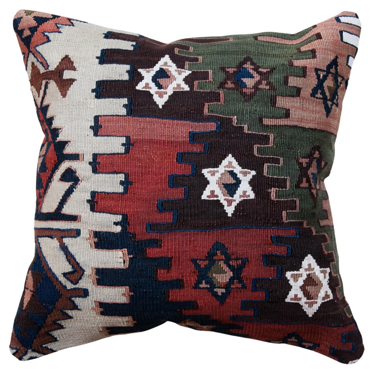 Antique & Old Kilim Cushion Cover, Anatolian Yastik Turkish Modern Pillow KC3490