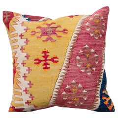 Antique & Old Kilim Cushion Cover, Anatolian Yastik Turkish Modern Pillow KC3496