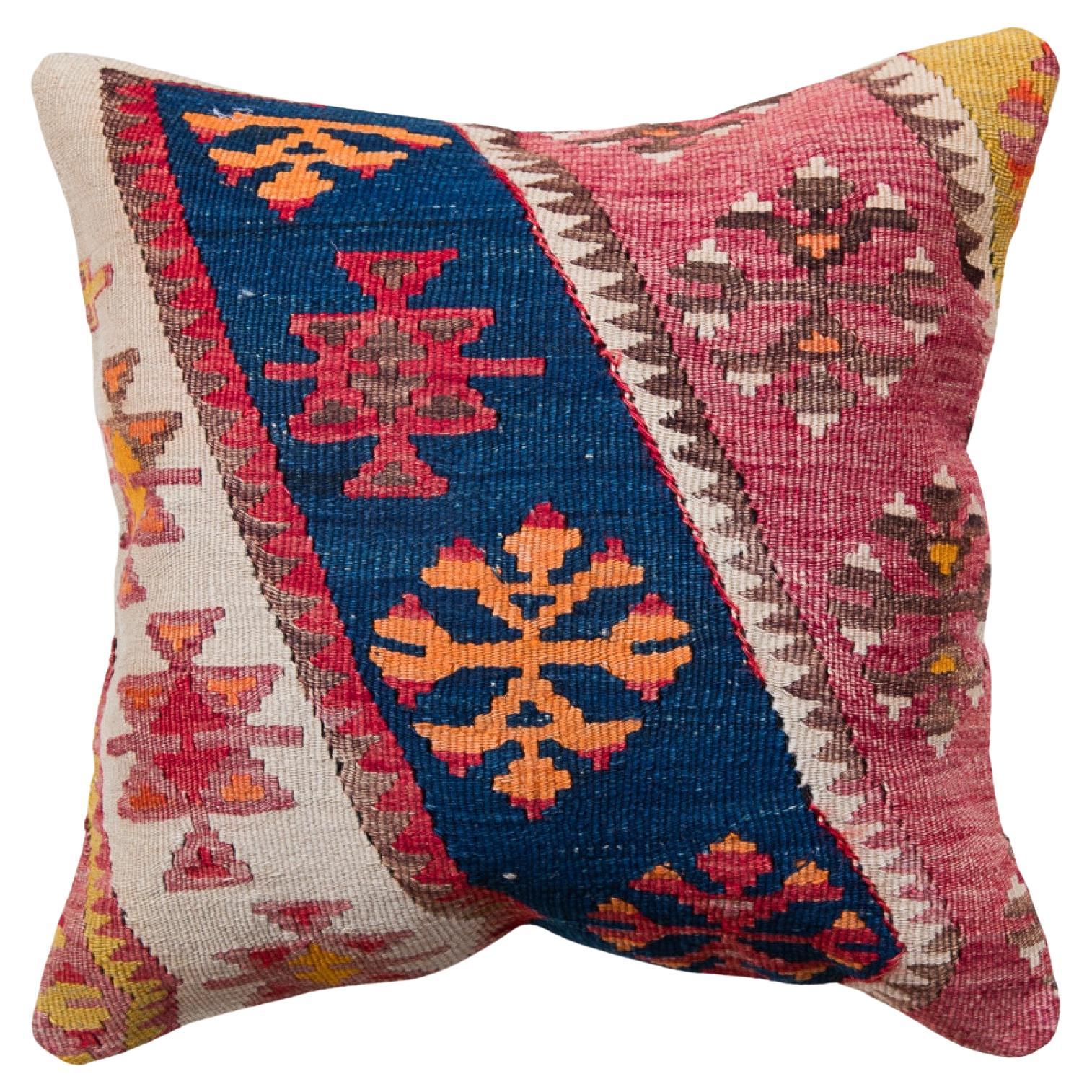 Antique & Old Kilim Cushion Cover, Anatolian Yastik Turkish Modern Pillow KC3506