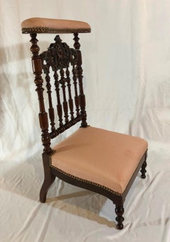 Antique Old Louisiana Carved Mahogany Prayer Chair, circa 1850-1860