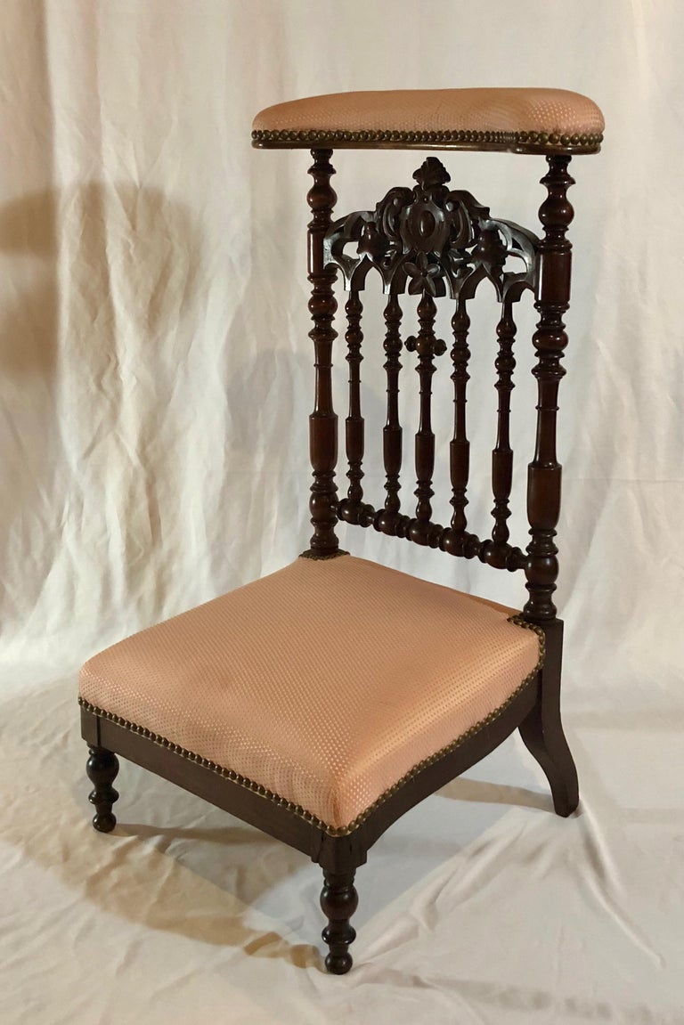 Antique Old Louisiana Carved Mahogany Prayer Chair, circa 18501860 at