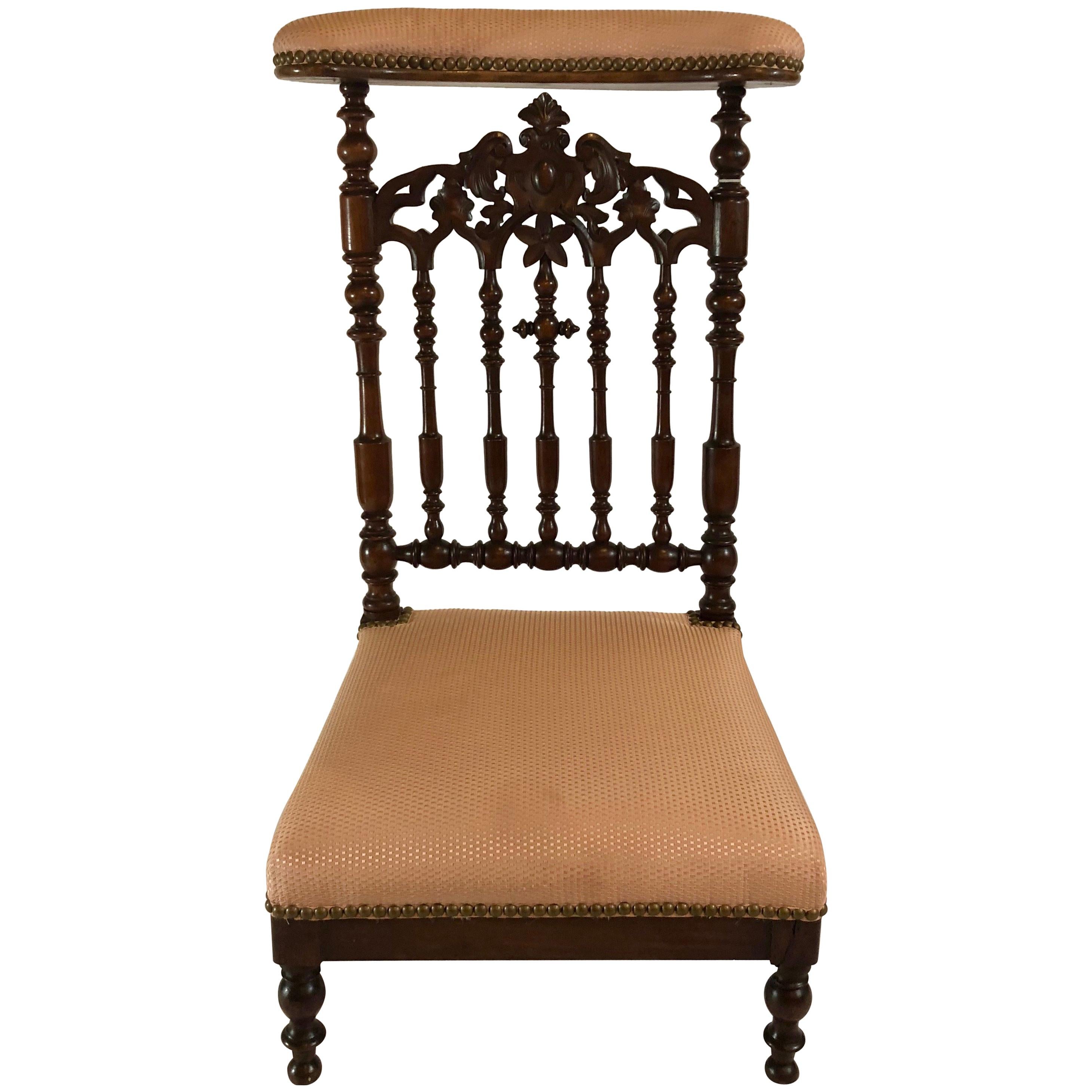Antique Old Louisiana Carved Mahogany Prayer Chair, circa 1850-1860