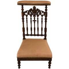 Antique Old Louisiana Carved Mahogany Prayer Chair, circa 1850-1860