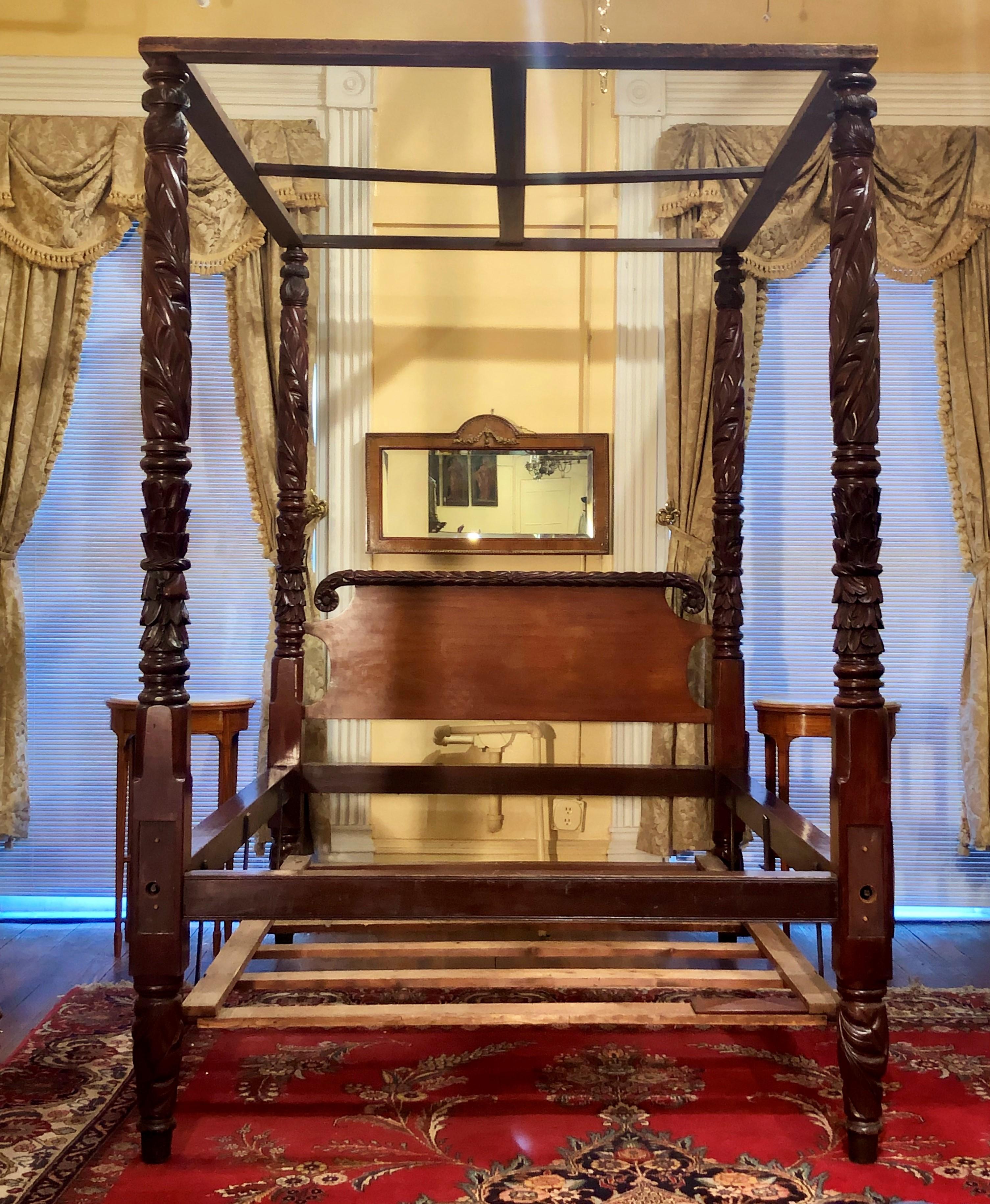 Antique Old Louisiana heirloom mahogany tester bed, circa 1860-1880.