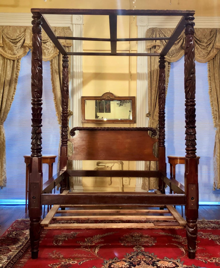 Antique Old Louisiana Heirloom Mahogany Tester Bed, circa 18601880 at