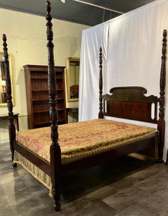 Antique "Old Louisiana" Mahogany Four Poster Queen-Size Bed, Circa 1880