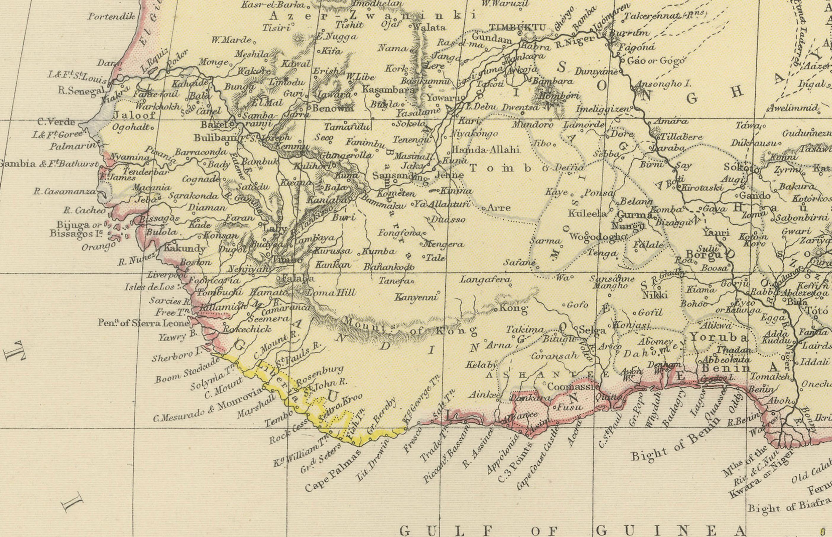 Antike alte Afrikanische Karte mit Intarsien von Mauritius, Reunion und Natal, 1882 im Zustand „Gut“ im Angebot in Langweer, NL
