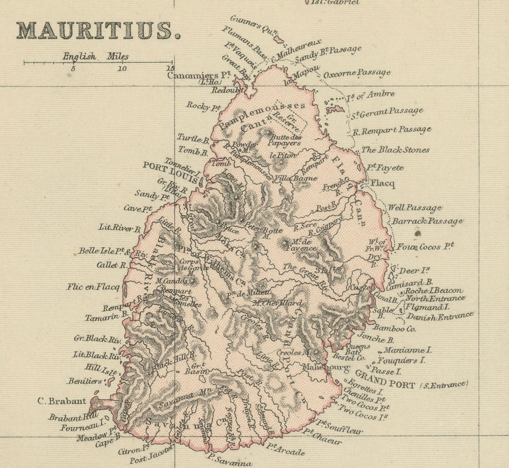 Antike alte Afrikanische Karte mit Intarsien von Mauritius, Reunion und Natal, 1882 (Papier) im Angebot