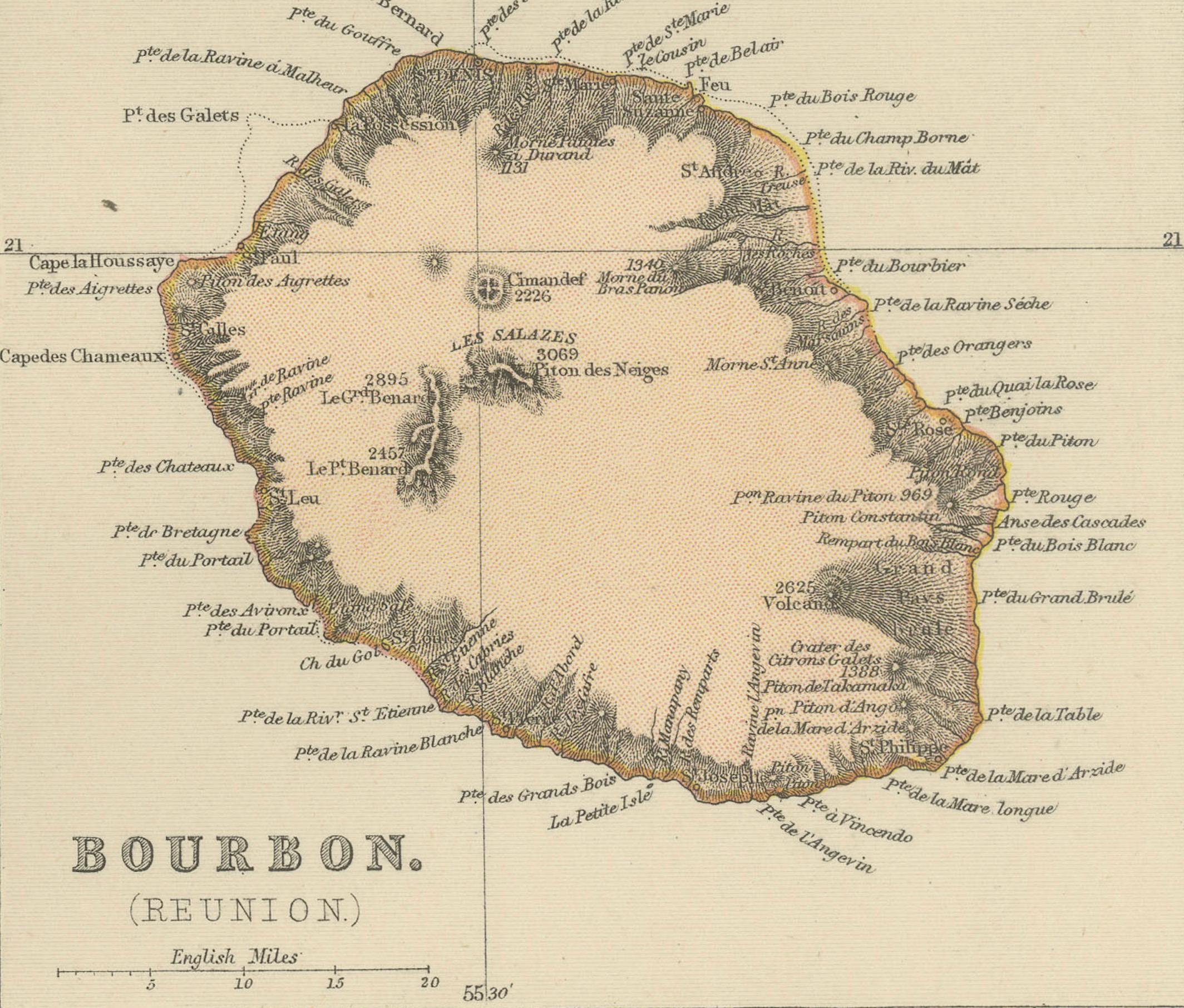 Antike alte Afrikanische Karte mit Intarsien von Mauritius, Reunion und Natal, 1882 im Angebot 1