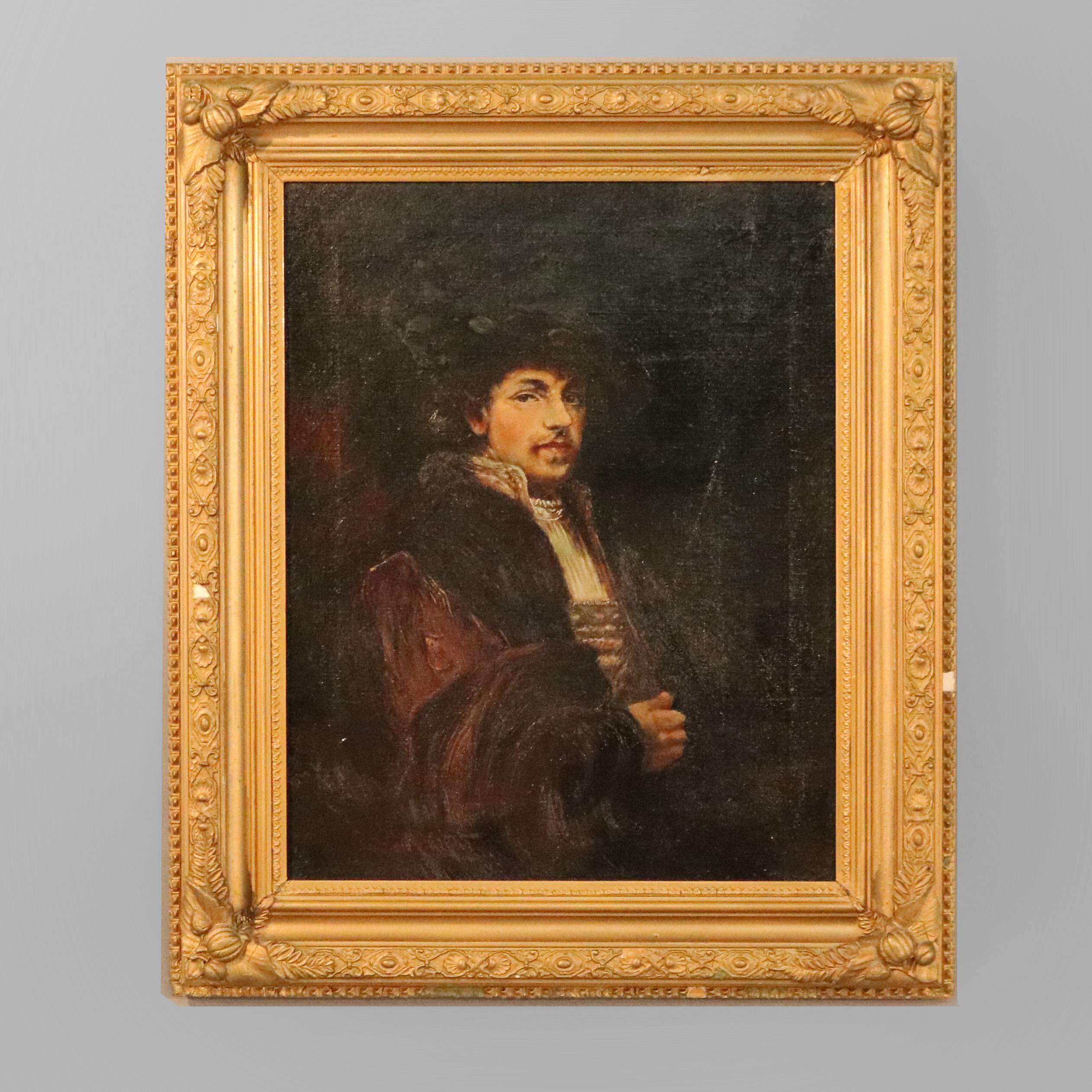 An antique old master painting by A. S. Cook offers oil on canvas portrait of a Spanish man, seated in giltwood frame, artist signed, seated in giltwood frame, late 19th century

Measures - overall 21.75''h x 26''w x 2.25''d; sight 20.25'' x