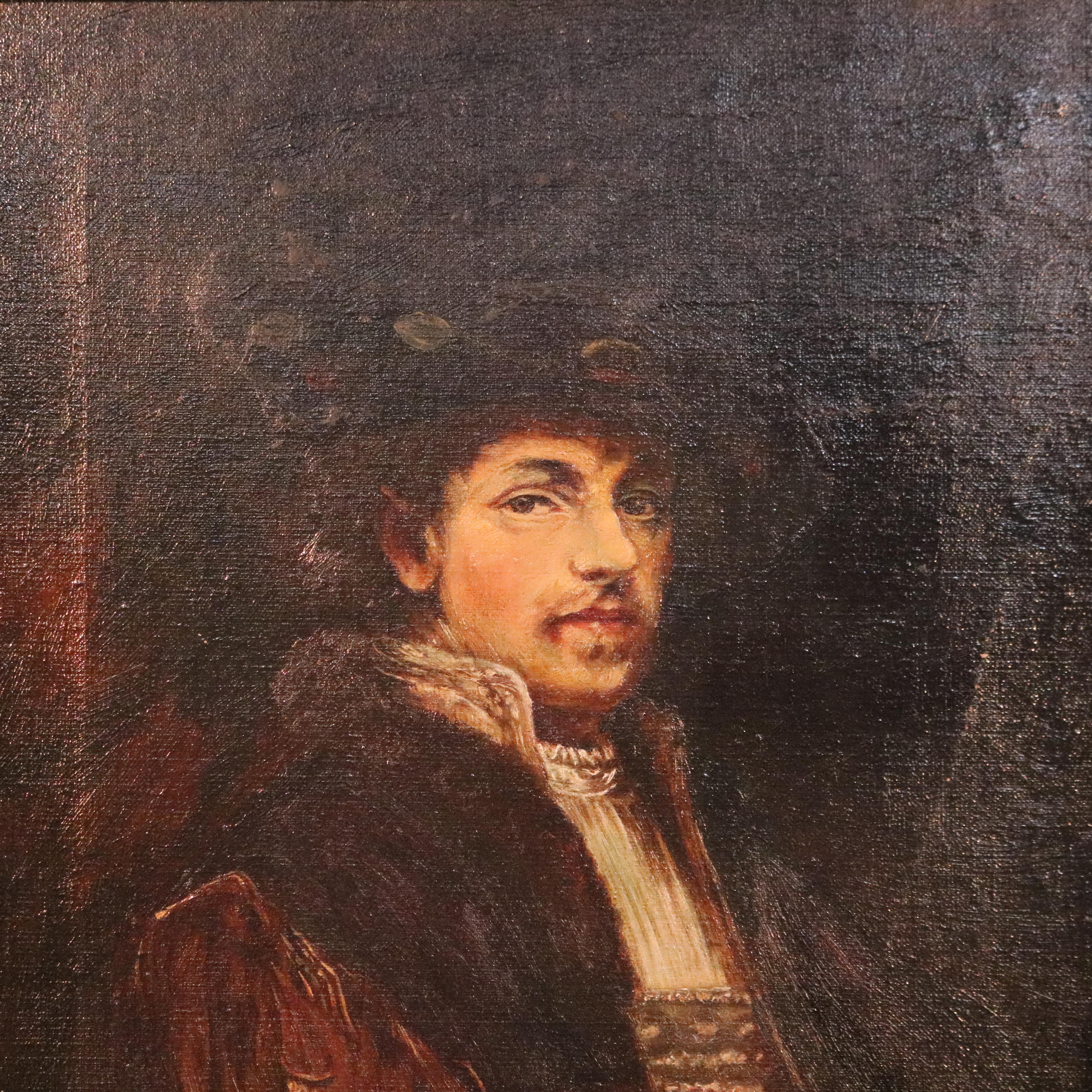 Antique Old Master Copy Oil Painting, Portrait of a Spaniard, Late 19th C In Good Condition In Big Flats, NY