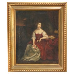 Antique Old Master Copy Oil Painting, Portrait of Woman in Red Dress, 19th C