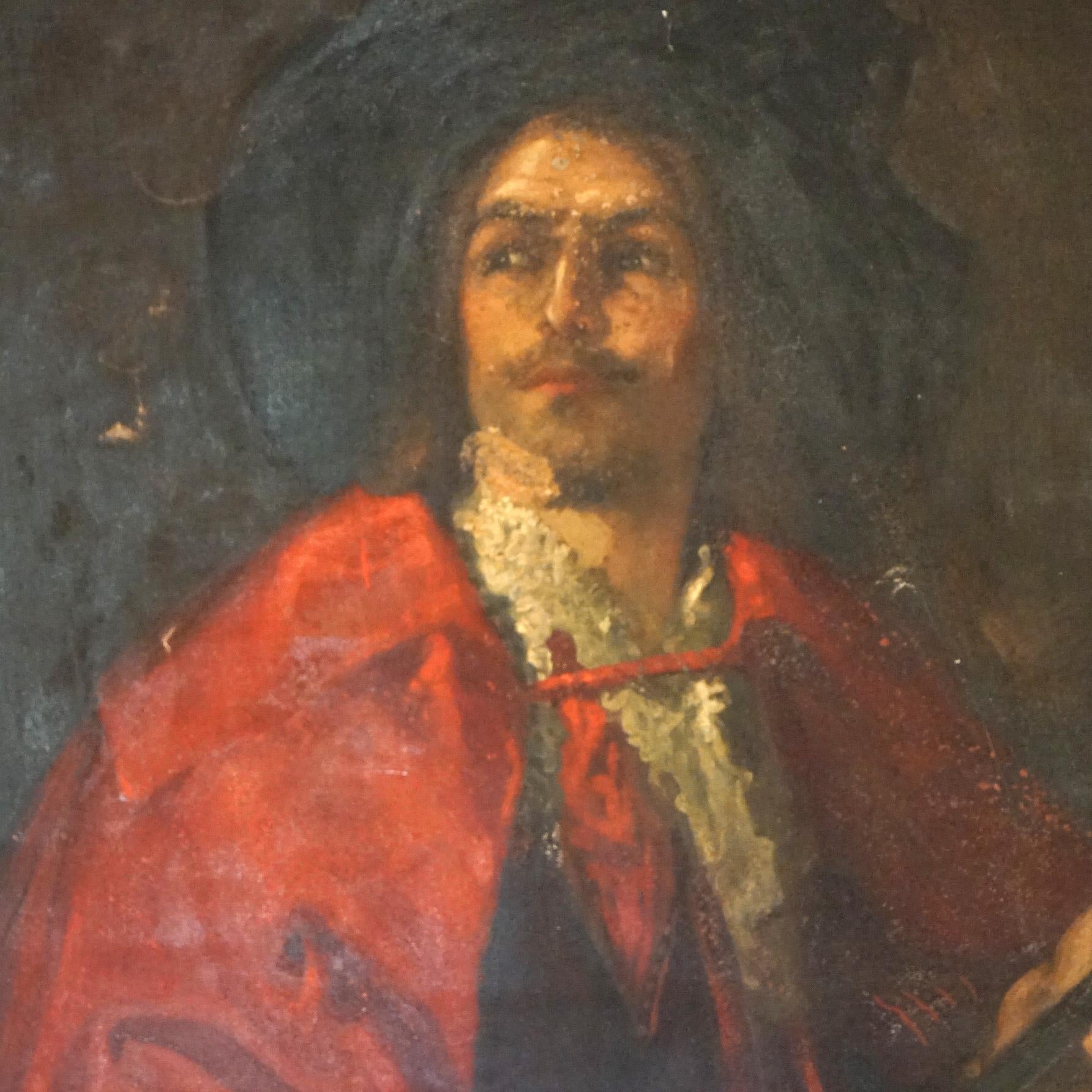 Hand-Painted Antique Old Master Copy Oil Portrait Painting of a Spanish Conquistador 19thC