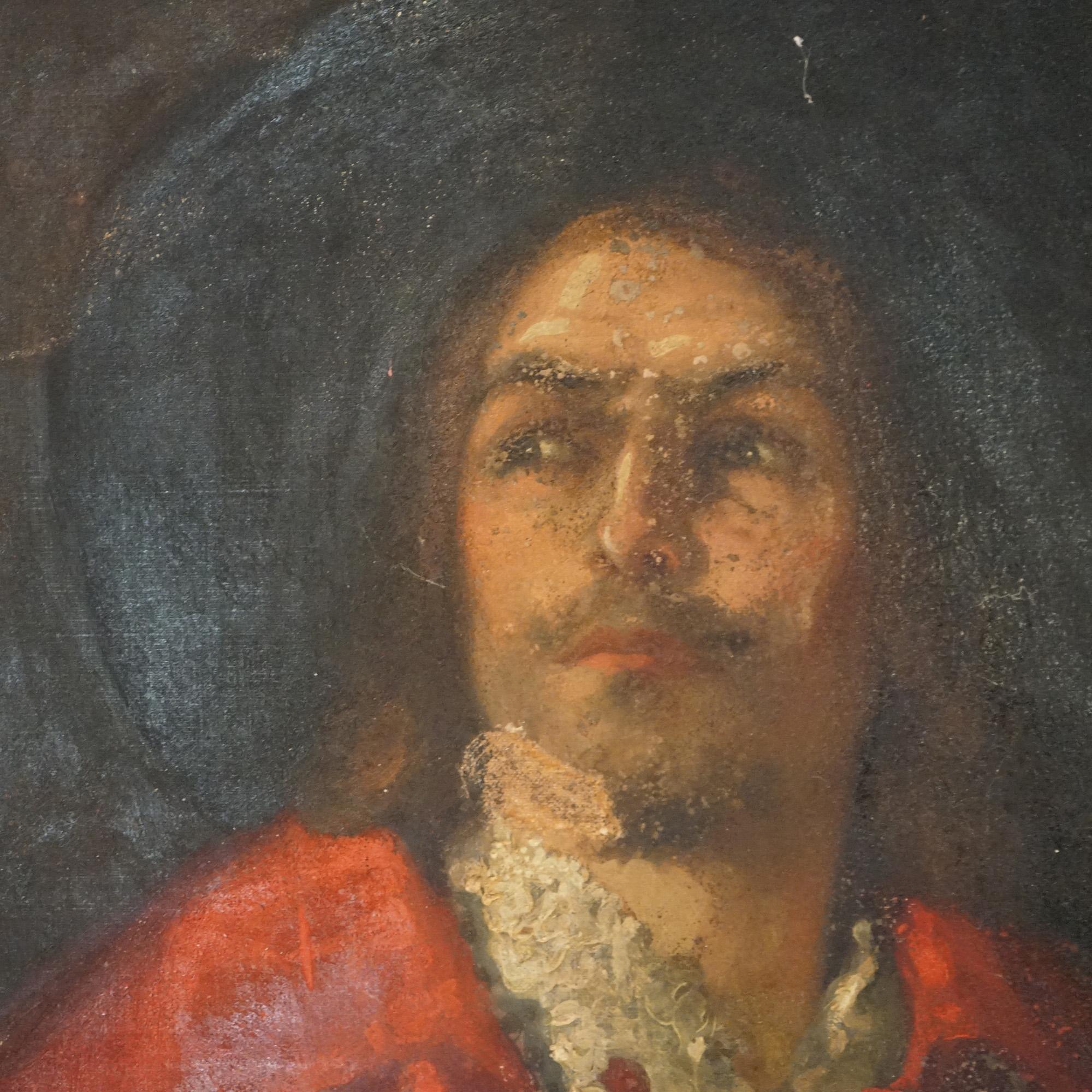 Antique Old Master Copy Oil Portrait Painting of a Spanish Conquistador 19thC In Good Condition In Big Flats, NY