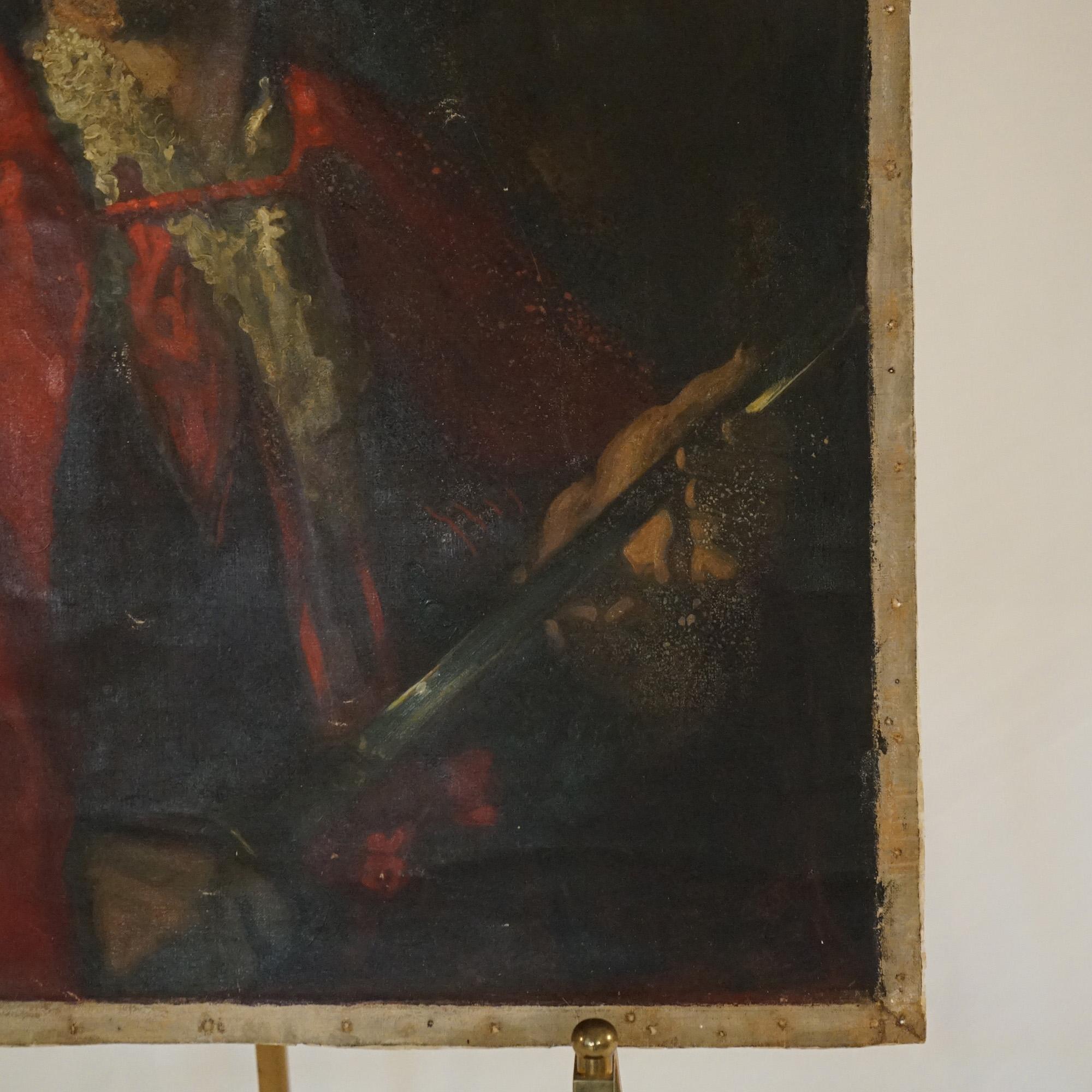 19th Century Antique Old Master Copy Oil Portrait Painting of a Spanish Conquistador 19thC
